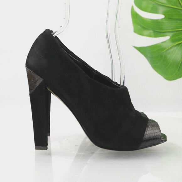 VTG Charles Jourdan Womens Pump Size 9 Black Suede Peep Toe Block Heel Paris - Picture 1 of 14